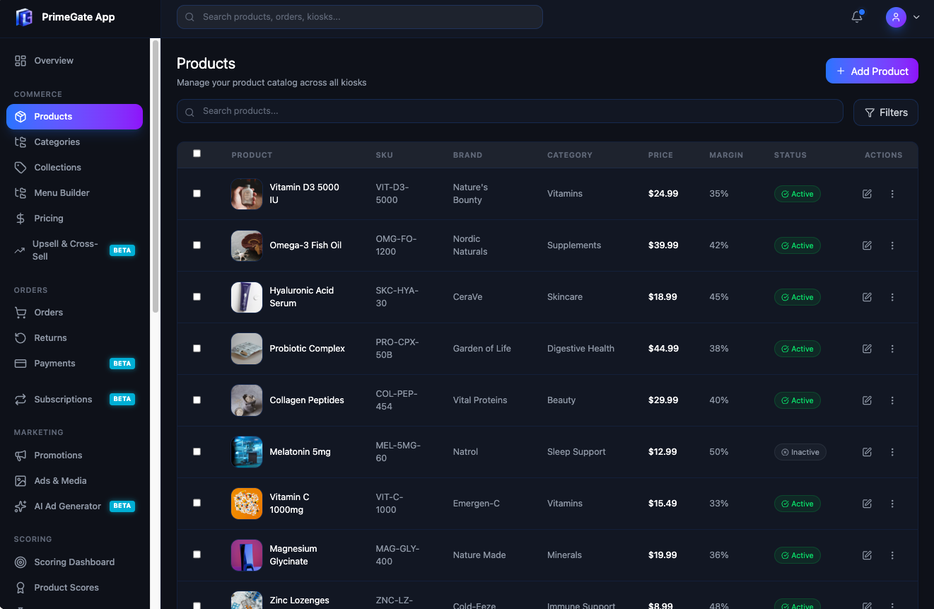 PrimeGate platform dashboard